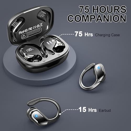 Wireless Earbuds Sport Bluetooth Headphones 5.4, 2025 Bluetooth Earbuds 75Hrs Stereo, 4 HD Mic, Over-Ear Buds with Earhooks ENC Noise Canceling Earphones, IP7 Waterproof Headset for Workout/Running