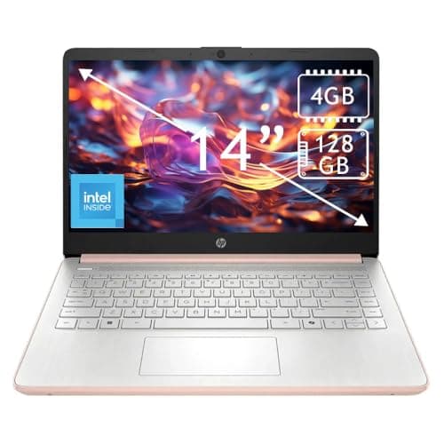 HP Business Student Laptop Computer - Windows 11 Pro & Microsoft Office Lifetime | 14 inch HD | AI-Powered, Long Batter Hr N-Serious Laptop| 16GB RAM, 128GB UFS, 256GB Extend Micro SD | Rose Gold