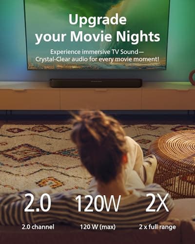 PHILIPS B5109 SoundBar for TV, 2.0 Channel Sound, DTS Virtual:X, Dolby Digital Plus,BT LE Audio, EQ Effects,Night Mode, Easy Setup, EasyLINK, Roku TV Ready, Remote/APP Control, Darkgrey