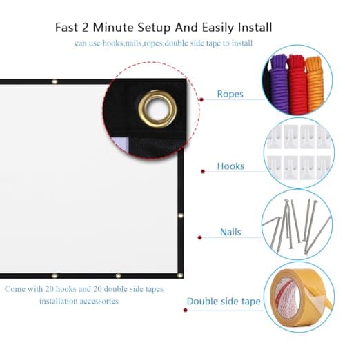 120 inch Projector Screen 16:9 Foldable Anti-Crease Portable Projector Movies Screens for Home Theater Outdoor Indoor Support Double Sided Projection