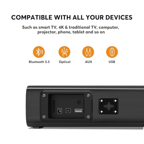 Wohome 2.1ch Small Sound Bars for TV with 6 Levels Voice Enhancement, Built-in Subwoofer, 16 Inches Bluetooth 5.3 Soundbar Speakers with Optical/AUX/USB Connection, S100