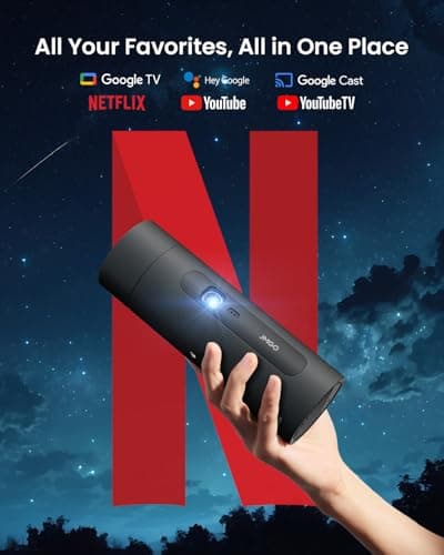 JMGO PicoFlix 2024 New Bottle Rotating Gimbal Projector, 4.5hrs Battery, Smart & Portable Outdoor Projector with Google TV, Licensed Netflix, 1080P FHD, 420 ISO Lumens, Auto Focus, HDR10, 10W Speakers