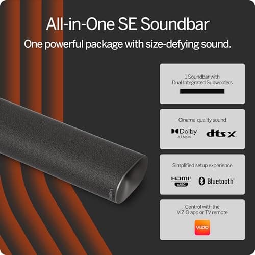VIZIO All-in-One Soundbar SE w/Dolby Atmos & DTS:X, Bluetooth Speaker, QuickFit™ Compatible – SV210Y-08 (New, 2024 Model)