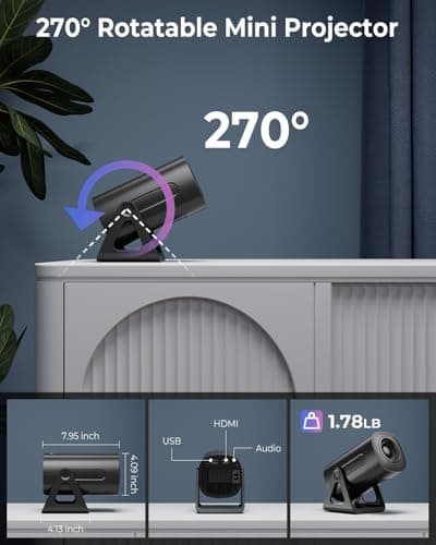 CLOKOWE Mini Projector, 4K 1080P Support projector with wifi and bluetooth, 270°Adjustable Stand Outdoor Home Theater galaxy Projector with Android TV OS & 8000+APPS for Phone/TV Stick/Laptop/HDMI