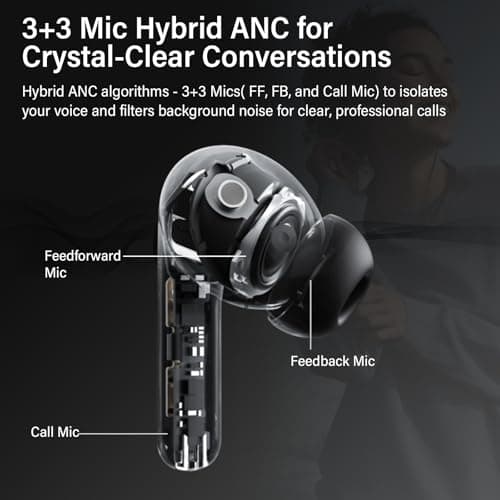 Hybrid Active Noise Canceling Wireless Earbuds, 6 Mics ENC Clear Call Ear Buds, Hi-Res Audio Deep Bass Bluetooth 5.4 Headphones, 49H Playtime, IP7, 8 EQ Modes, Wireless Charging, Multipoint Connection