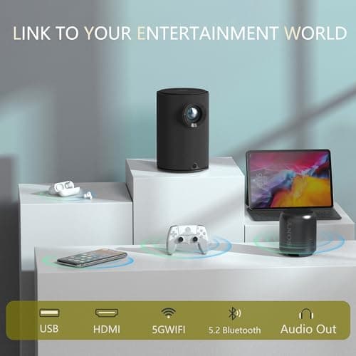 Mini Projector with Wifi and Bluetooth,Electric Focus 1080P 400ANSI Movie Projector,Walnutt 2025 Upgraded Portable Projector Auto Keystone Proyector Compatible with Smartphone/Laptop/TV Stick/HDMI/USB