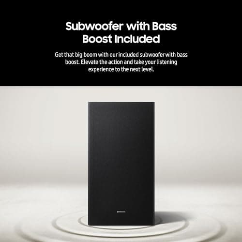 Samsung HW-B750D/ZA 5.1 ch Soundbar w/ Dolby Audio, Surround Sound expansion, Bass Boost, Adaptive Sound, DTS Virtual:X, Wireless Subwoofer, 2024