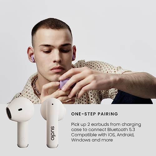 Sudio A1 True Wireless Earbuds, Bluetooth 5.3 Connection, Noise Cancelling, Waterproof, Touch Control, Charging Case, Premium Sound Quality, Comfortable Fit – White
