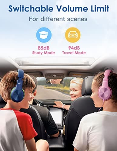 Headphones for Kids for School, Kids Headphones with Microphone, Sharing Function, 85dB/94dB Safe Volume Limit, HD Sound, Over Ear Kid Headphone for School, On-line Study, Travel, DarkGreen