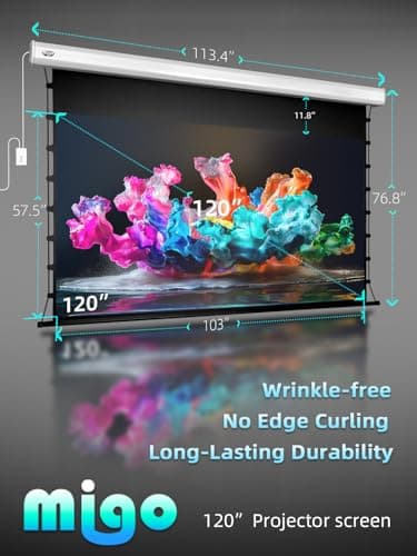 120inch Projector Screen with ambieht Light Electric Tab-tensioned Drop Down Cinema Screen,White Housing Ceiling and Wall