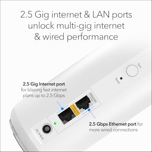 NETGEAR Orbi 370 Series Dual-Band WiFi 7 Mesh Network System for Home (RBE373) – Wireless Router + 2 Extenders, Security Features, 5 Gbps, Covers 6,000 sq.ft., 70 Devices, 2.5GB Internet Port, BE5000