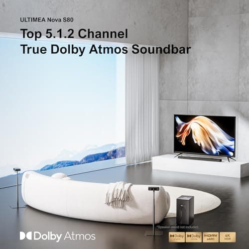 ULTIMEA 5.1.2 Dolby Atmos Soundbar with 8" Wireless Subwoofer, Upward-Firing Drivers, Home Theater Surround Sound System for TV, 4K HDR, Nova S80 (2025 Upgraded Speakers)