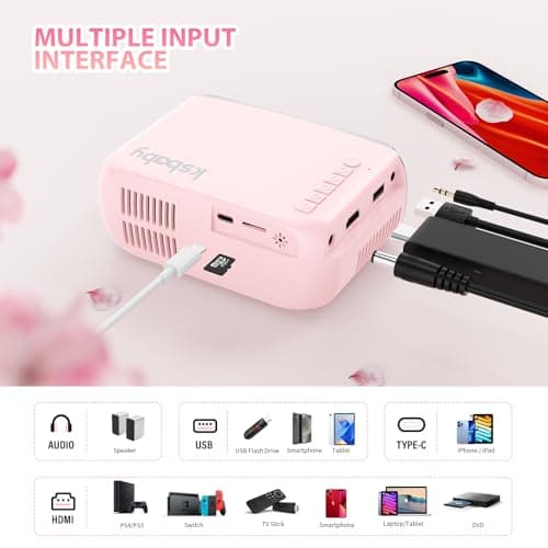 Mini Projector for Outdoor Portable Projectors, SmartPhone Screen Can be Mirrored to The Projector Through a Data Cable, Movies-Projector Compatible with HDMI, USB, Type-C, Laptop, TV Stick