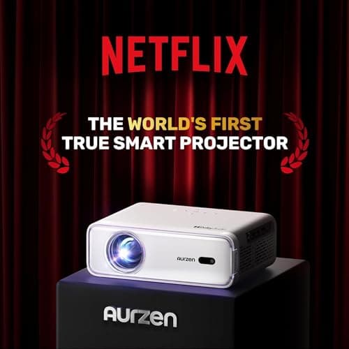 EAZZE D1 Smart Projector with WiFi and Bluetooth, Netflix-Officially-Licensed, Auto Focus & Keystone, DoIby Audio, Zoom, Native 1080P Movie, Portable Outdoor Mini Projector, White