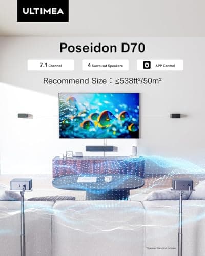 ULTIMEA 7.1 Sound Bars for TV, Virtual Surround Sound System, 410W Peak Power, App Control, Smart TV Soundbar with Wireless Subwoofer, 4 Wired Surround Speakers, Home Theater Sound System, 2025