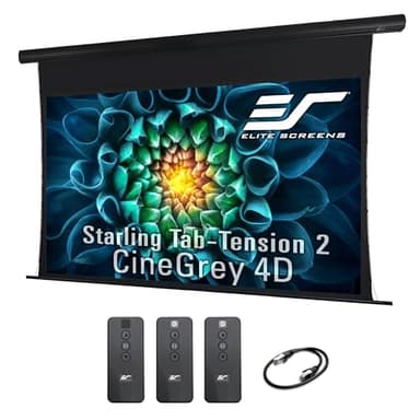 Elite Screens Starling Tab-Tension 2 CineGrey 4D, 106" 16:9, Ceiling, Ambient Light Rejecting (CLR/ALR) Tab-Tensioned Electric Drop Down Front Projector Screen Programmed Remote Kit, STT106UHD4-E12