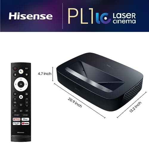 Hisense PL1 Ultra Short Throw Home Theater Smart Projector, 80"-120", 4K UHD, Dolby Vision & Atmos, HDR10, Google TV, Netflix, 2200 ANSI Lumens (Renewed)