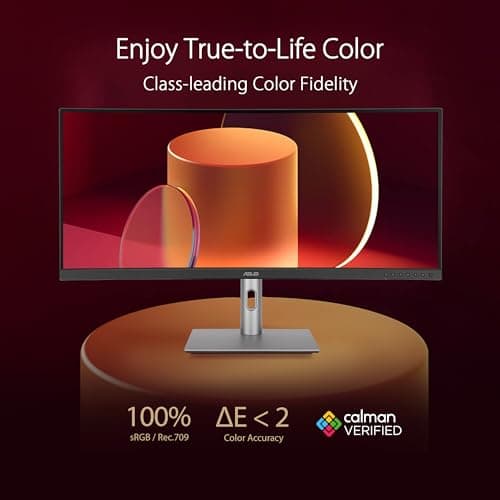 ASUS ProArt Display 34” Ultrawide Curved Professional HDR Monitor (PA34VCNV) - IPS, 21:9 3440 x 1440, 3800R Curve, 100% sRGB/Rec709, ΔE<2, Calman Verified, USB-C Docking PD 96W, RJ45, 3 Year Warranty