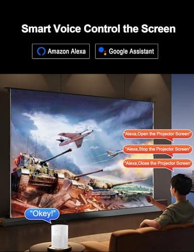IN&VI 100" Motorized Floor Rising Projector Screen for UST Long/Standerd Throw Projector,Matte White Projector Screen Motorized for Home Theater,Movie Screen 4K/8K Ultra HD Active 3D