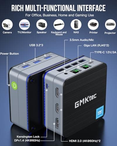 GMKtec Mini PC Intel N150(Turbo 3.6GHz) 12GB DDR5 512GB SSD Dual LAN, Desktop Mini Computer 4K Triple Display, WiFi6, BT5.2, Energy Efficient