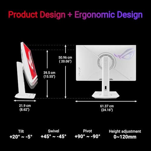 ASUS ROG Strix 27” 4K HDR USB-C Gaming Monitor (XG27UCG-W) – White, UHD (3840x2160) Dual Mode (4K 160Hz or FHD 320Hz), 1ms, Fast IPS, ELMB Sync, G-SYNC Compatible, AI Gaming, 3yr Warranty