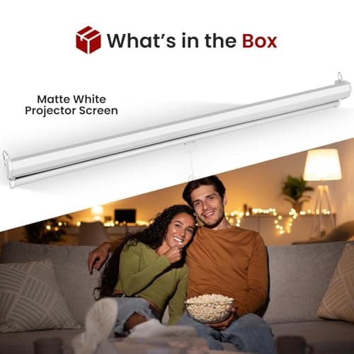 Pyle Manual Pull-Down Projector Screen - Universal 72-inch Roll-Down Retractable Manual Projection Screen w/ Auto-Locking, Adjustable Screen Height, Black Masking Border - 42.5" x 56.6" PRJSM7206
