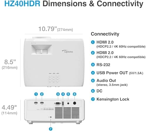 Optoma HZ40HDR HD DLP Theatre and Gaming Projector - White
