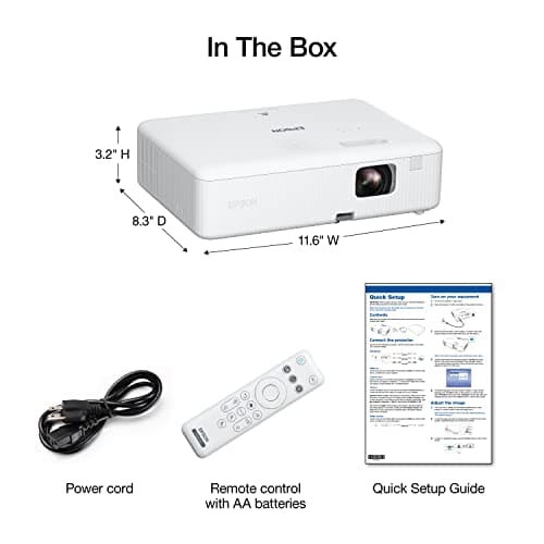 Epson EpiqVision Flex CO-W01 Portable Projector, 3-Chip 3LCD, Widescreen, 3,000 Lumens Color/White Brightness, 5 W Speaker, 300-Inch Home Entertainment and Work, Streaming Ready