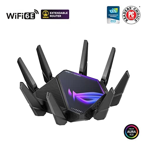 ASUS ROG Rapture WiFi 6E Gaming Router (GT-AXE16000) - Quad-Band, 6 GHz Ready, Dual 10G Ports, 2.5G WAN Port, AiMesh Support, Triple-level Game Acceleration, Lifetime Internet Security, Instant Guard