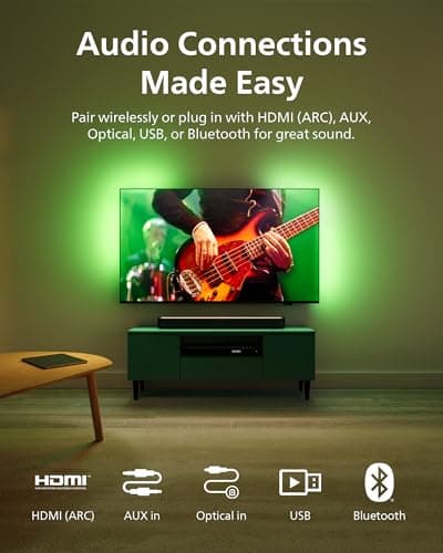 PHILIPS B5109 SoundBar for TV, 2.0 Channel Sound, DTS Virtual:X, Dolby Digital Plus,BT LE Audio, EQ Effects,Night Mode, Easy Setup, EasyLINK, Roku TV Ready, Remote/APP Control, Darkgrey