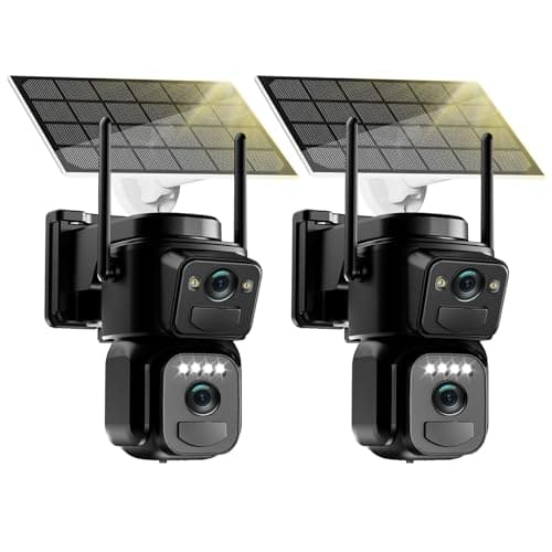 4K 8MP Solar Security Cameras Wireless Outdoor Battery Powered, 5GHz & 2.4GHz Dual Lens Bullet & 360° PTZ Outdoor Security Camera with Solar Panel, Digital Zoom, Night Vision,PIR Sensor(2Pack)