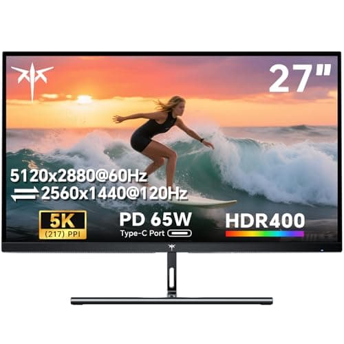 KTC 27 Inch 5K Monitor, 5120 x 2880 5K2K Monitor with 65W Type-C Port, Dual Mode Computer Monitors Compatible with Mac mini, IPS Panel, HDR 400, 217 PPI, 135% sRGB, HDMI DisplayPort, Tilt, H27P3