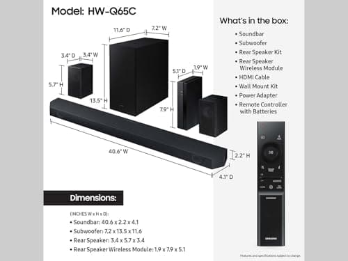 SAMSUNG 5.1 Channel Sound Bar with Wireless Subwoofer Q-Symphony & Dolby Atmos Audio - HW-Q65C/ZA (Renewed)