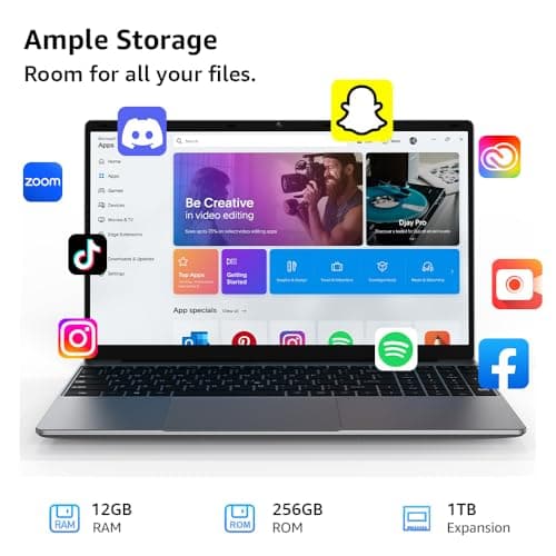 Windows 11 Laptop Computer, 15.6'' FHD IPS Student Laptops, Intel Celeron N5095 4-Core Processor, 12GB RAM + 512GB SSD up to Expandable 1TB, 2.4G+5G WiFi, 2 Years Warranty, Long Battery Life