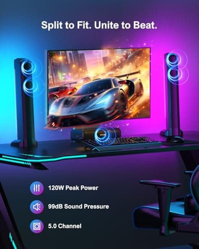 ULTIMEA 5.0ch Sound Bar for Smart TV, PC Soundbar with RGB Light, Detachable Soundbar for TV with App Control, 120W Peak Power, Bluetooth 5.3 TV Sound Bar, HDMI-ARC/Opt/AUX, Wall Mount, Apollo S70