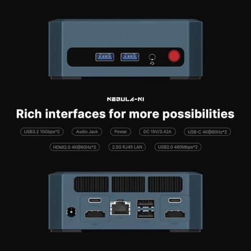 N1 Mini PC, AMD Ryzen 7 5825U (Upgraded 5700U/7430U, Up to 4.5GHz), 32GB DDR41 TB M.2 NVMe PCIe 4.0 SSD, Mini Computer Dual Display, WiFi-6E/BT-5.2, USB-C/2.5G LAN, Home/Office