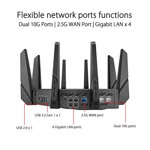 ASUS ROG Rapture WiFi 6E Gaming Router (GT-AXE16000) - Quad-Band, 6 GHz Ready, Dual 10G Ports, 2.5G WAN Port, AiMesh Support, Triple-level Game Acceleration, Lifetime Internet Security, Instant Guard