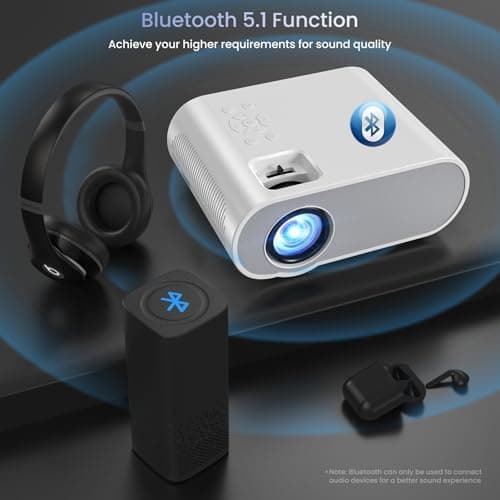 Projector, Native 1080P Full HD Bluetooth Projector with Speaker, Outdoor Portable Movie Mini Projector Compatible with Laptop, Smartphone, TV Stick, Xbox, PS5