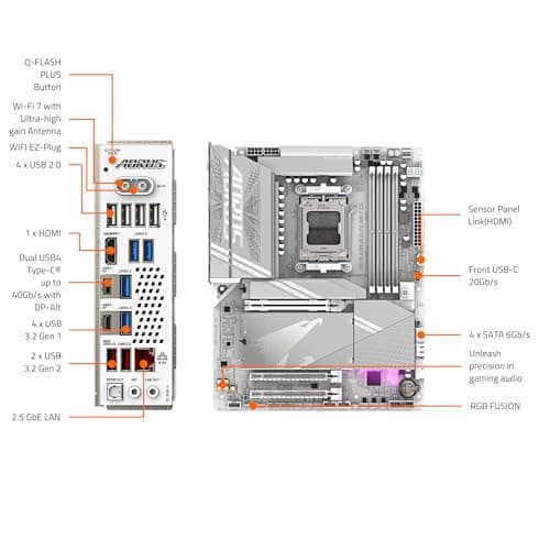 GIGABYTE X870 AORUS Elite WIFI7 ICE AMD AM5 LGA 1718 Motherboard, ATX, DDR5, 4X M.2, PCIe 5.0, USB4, WIFI7, 2.5GbE LAN, EZ-Latch, 5-Year Warranty