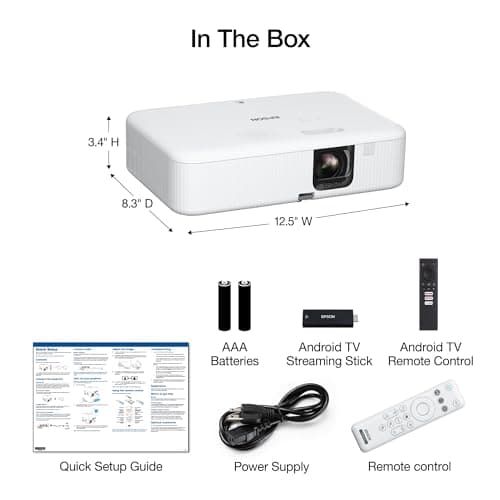 Epson EpiqVision Flex CO-FH02 Full HD 1080p Smart Streaming Portable Projector, 3-Chip 3LCD, 3,000 Lumen Color/White Brightness, Android TV, Bluetooth, 5W Speaker, Home Entertainment