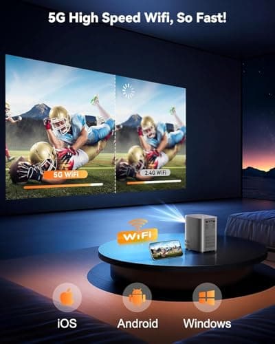 [One-Button Focus] Mini Projector with 5G WiFi and Bluetooth, 4K Outdoor Smart Projector with Carry Bag, Portable Movie Projector with Zoom, Home Theater Projector for Phone/TV Stick/PC