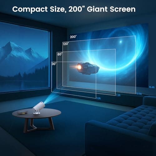 Mini Portable Projector with WiFi and Bluetooth, Movie projector 1080P HD Supported, Auto Keystone Correction, 180° Rotatable, Compatible with TV Stick, HDMI, USB, Smartphone, Laptop (White1)
