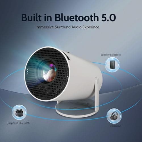 Mini Projector with WIFI 6 and Bluetooth, 4K 1080P Support Portable Projector 180° Rotatable 130'' Screen Movie Projector Auto Keystone Compatible for Laptop, PC, Smartphone (White)