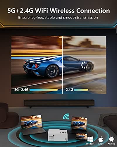 FUDONI Projector with WiFi and Bluetooth, Outdoor Portable 4K Support Projector 18000L HD 1080P Max 300" Display Zoom, Movie Video Home Theater Projector Compatible w/HDMI/USB/Phone/Laptop/TV Stick