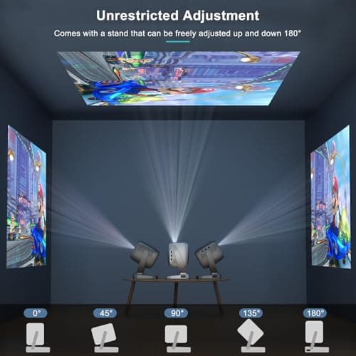 Projector with WiFi and Bluetooth Portable Outdoor: [Auto Focus&Keystone/360° Stand] Smart TV 4K Movie Projector with Apps Netflix Licensed 50%Zoom 700ANSI 3D DoIby Audio Android Home Camping Ceiling