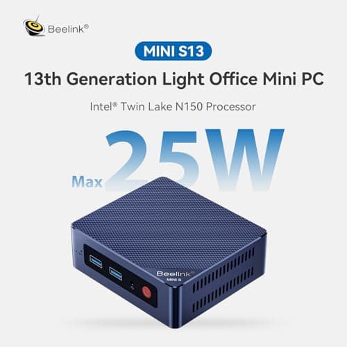 Beelink Mini PC, Mini S13 Mini Computer Intel Twin Lake N150(up to 3.6GHz), Desktop Computers 16G DDR4 RAM 500G NVMe SSD, Small PC 4K UHD HDMI/Wifi6/BT5.2 for Office/Home/HTPC/2.5G*2