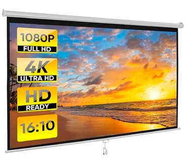 ZENY Portable Projector Screen Pull Down, 100 Inch 16:10 Video Projection Screen Home Theater, Retractable Projector Screen, Moive Screen Indoor Outdoor, Wall Mount (100'' 16:10 White)