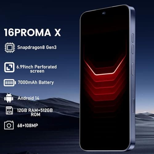 16 ProMa x Smartphone Unlocked Cell Phone, 6.99“ HD Screen 5G Phone, 8+256GB Unlocked, 7000mAh, 68+108MP Zoom Camera, Fingerprint Button Unlock-and take Photos,Dual SIM (Deep Blue)