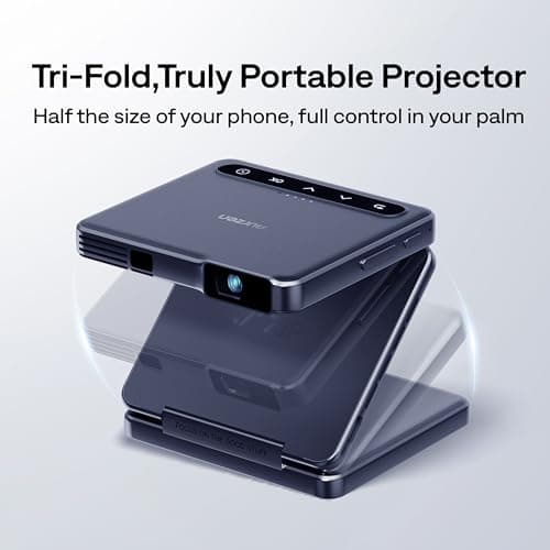 Aurzen ZIP Tri-Fold DLP Truly Mini Projector, Pocket Size, Zero-Lag Focus, One-Click Screen Mirroring, Full-Screen Mode, Type-C Fast Charging, 5,000mAh Battery, Indoor Outdoor Portable Projector, Blue