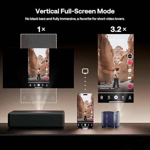 Aurzen ZIP Tri-Fold DLP Truly Mini Projector, Pocket Size, Zero-Lag Focus, One-Click Screen Mirroring, Full-Screen Mode, Type-C Fast Charging, 5,000mAh Battery, Indoor Outdoor Portable Projector, Blue